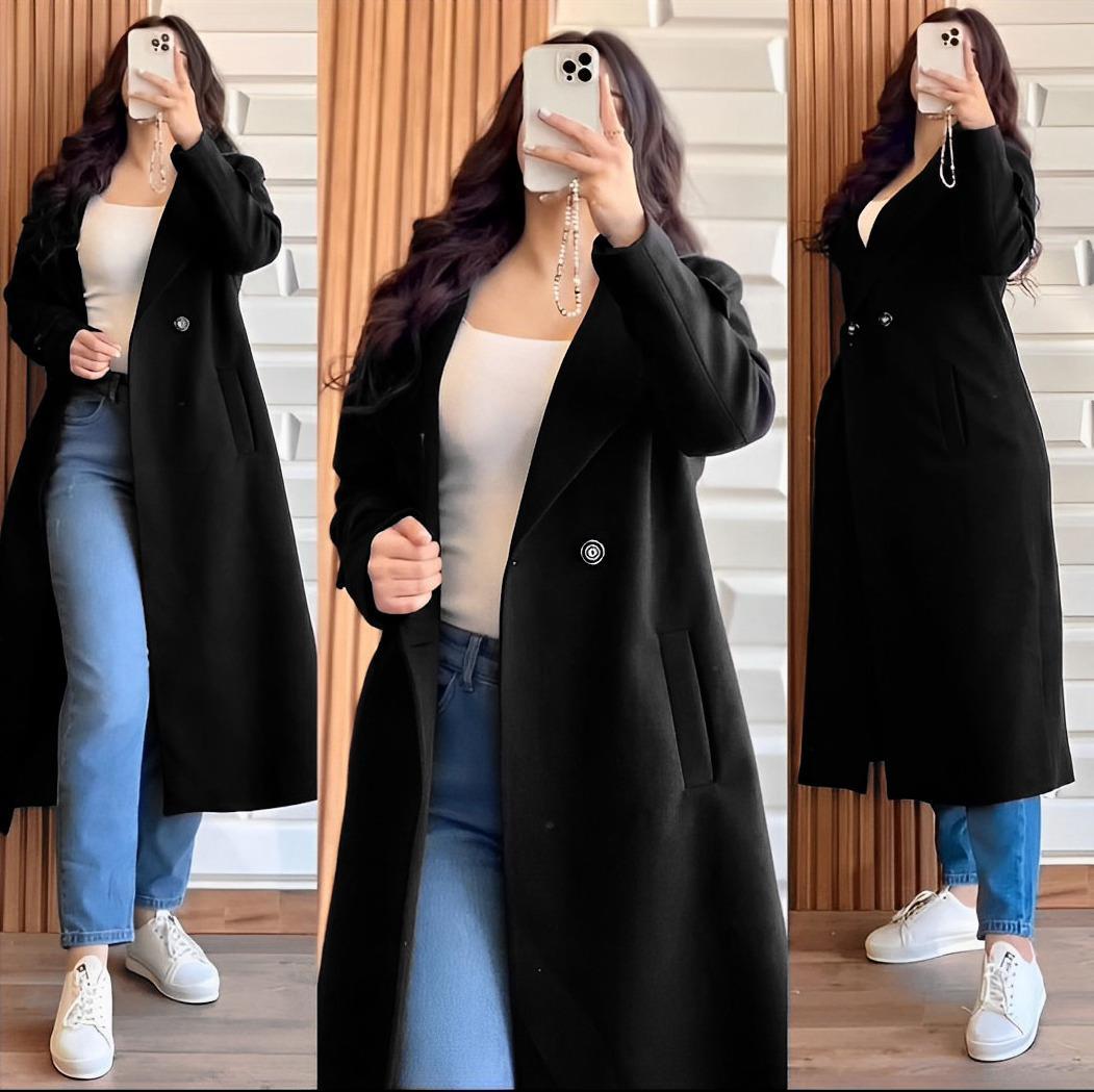 Stylish Blue Fleece Trench Coat - 1 Pc for Women's Fashion