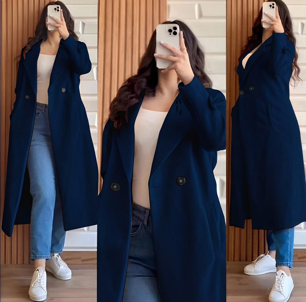 Stylish Blue Fleece Trench Coat - 1 Pc for Women's Fashion